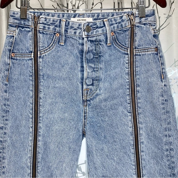 GRLFRND long leg zipper down the line ANDREA straight leg high rise BLUE JEANS - Picture 4 of 14